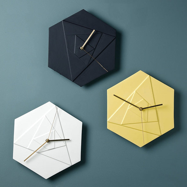Geometrische Wandklok Hexagon Geel Design