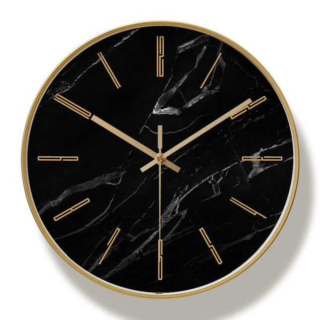 Ronde wandklok met marmerlook en goud