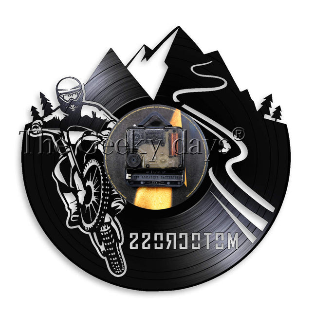 Motorcross wandklok van vinyl plaat
