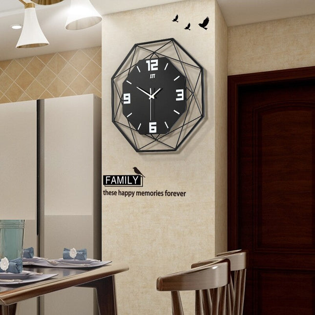 Industriële Wandklok Achthoekig Zwart Metaal