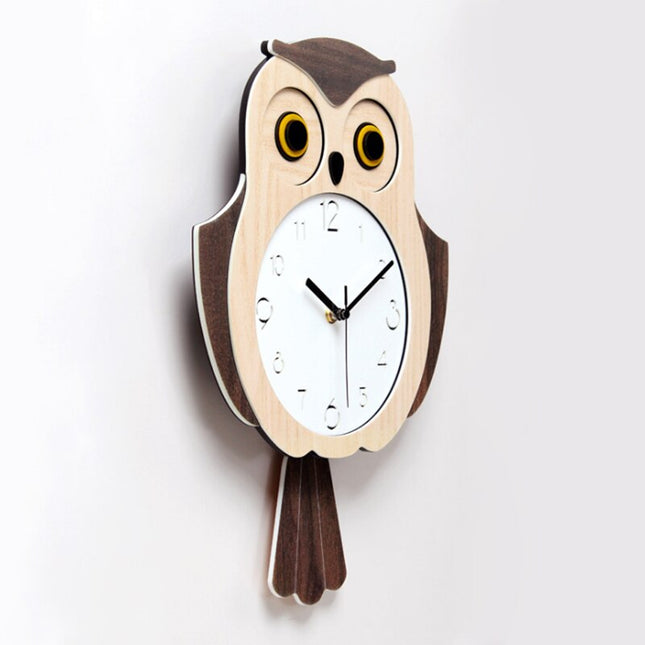 Houten wandklok uil met pendule