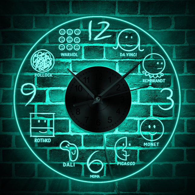 Moderne kunst wandklok met led verlichting