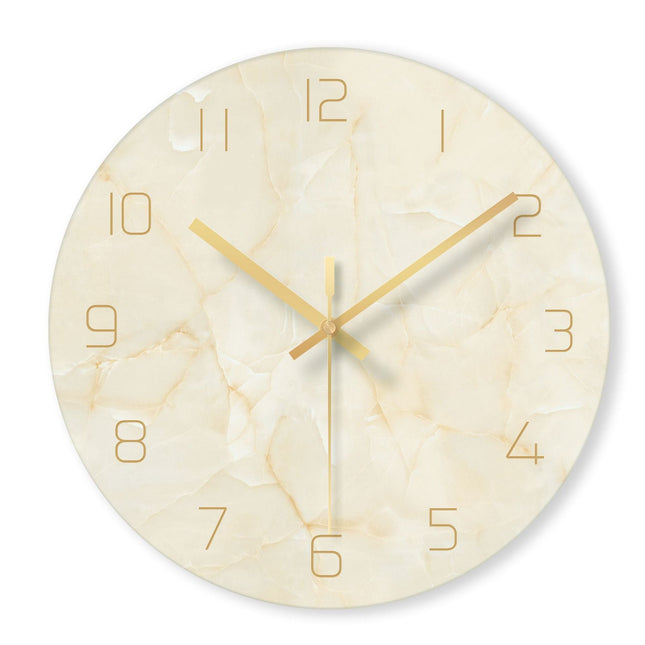 Wandklok met Witte Marmerlook en Goud