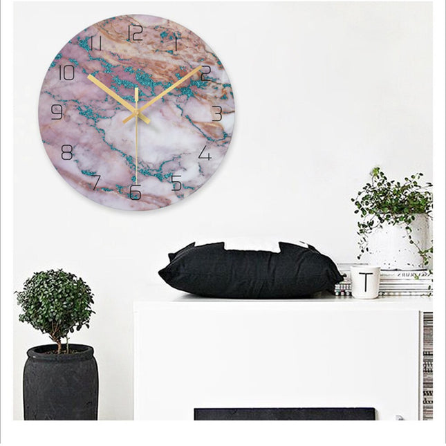 Luxe Wandklok Marmerpatroon Gouden Cijfers