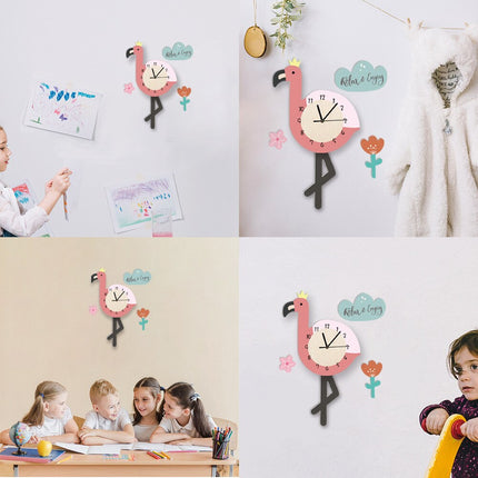 Wandklok kinderkamer met roze flamingo