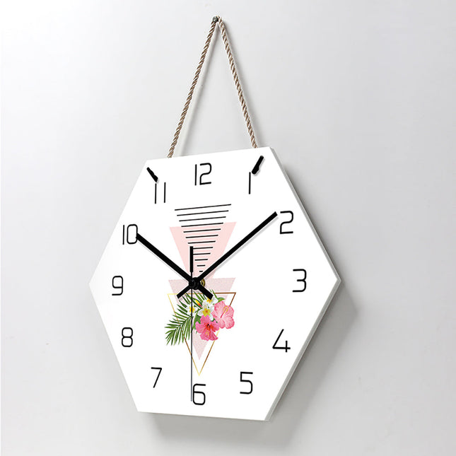 Zeshoekige wandklok geometrische bloemen
