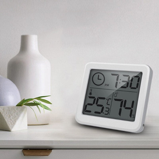 Witte digitale bureauklok met thermometer
