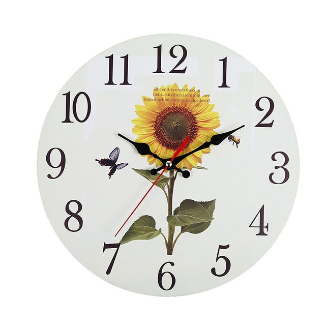 Landelijke houten wandklok met zonnebloem
