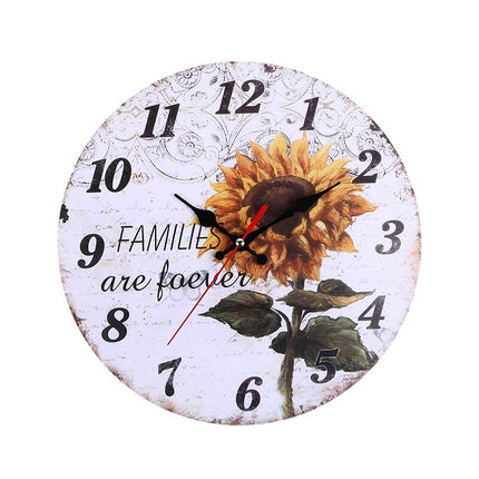 Landelijke houten wandklok met zonnebloem