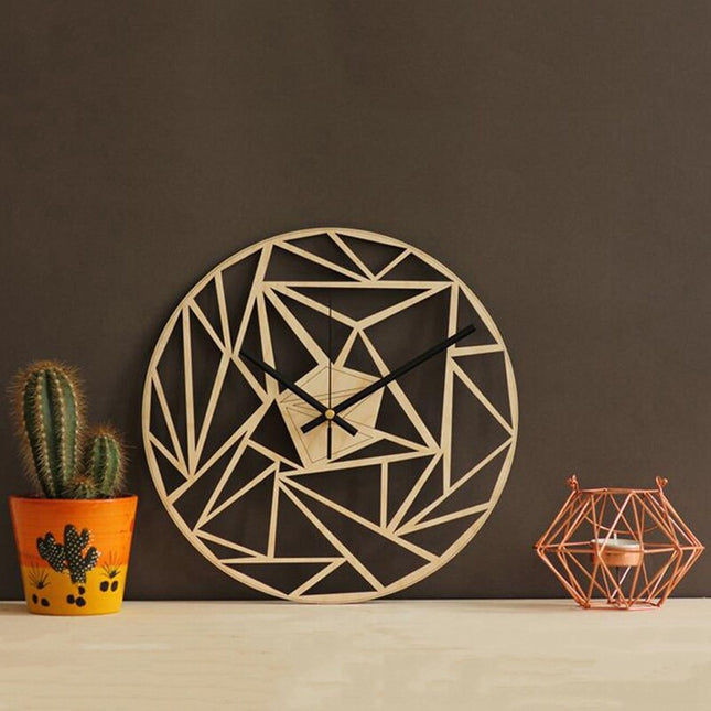 Geometrische houten wandklok met grijs