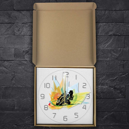 Moderne wandklok voor motorrace fans