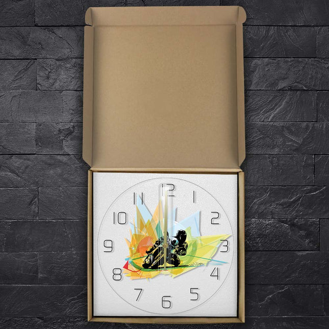 Moderne wandklok voor motorrace fans