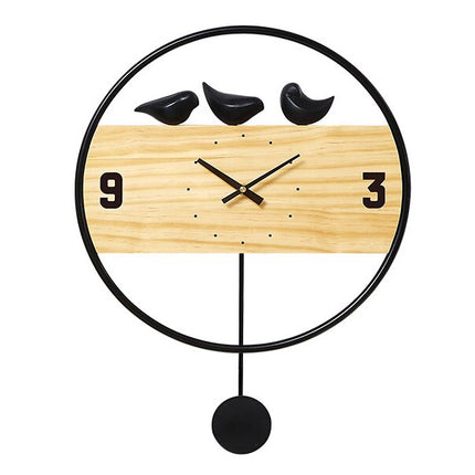 Design houten wandklok met gouden vogels