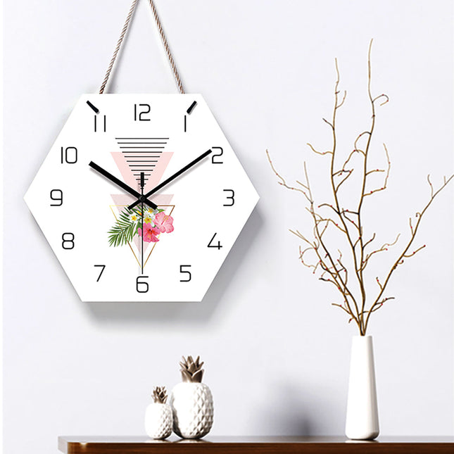 Zeshoekige wandklok geometrische bloemen