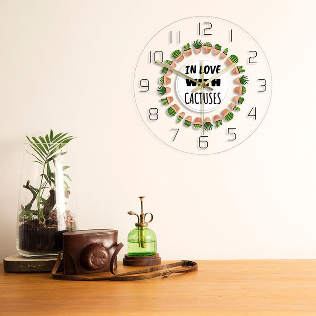 Moderne wandklok met vrolijke cactussen
