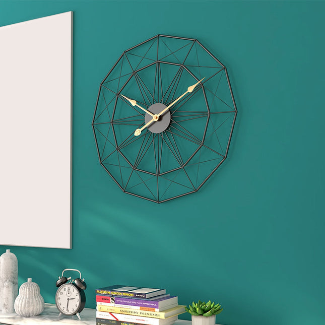 Grote Gouden Metalen Wandklok Geometrisch