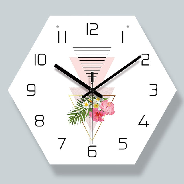 Zeshoekige wandklok geometrische bloemen