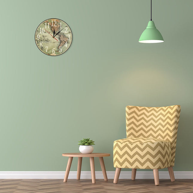 Vintage wandklok met wereldkaart Amerika