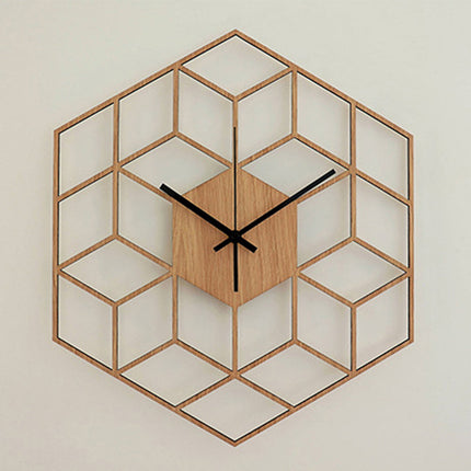 Geometrische houten wandklok kubus design