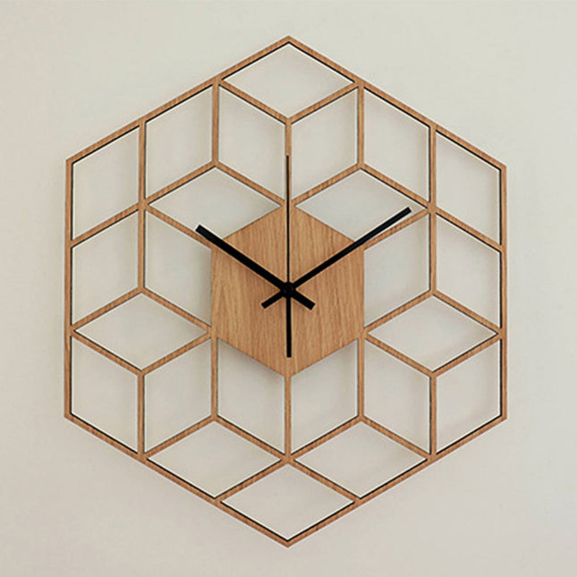 Geometrische houten wandklok kubus design