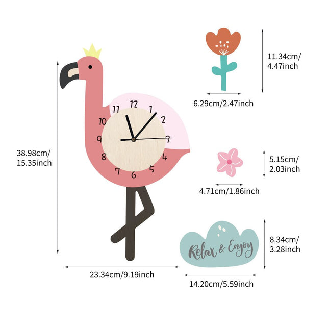 Wandklok kinderkamer met roze flamingo