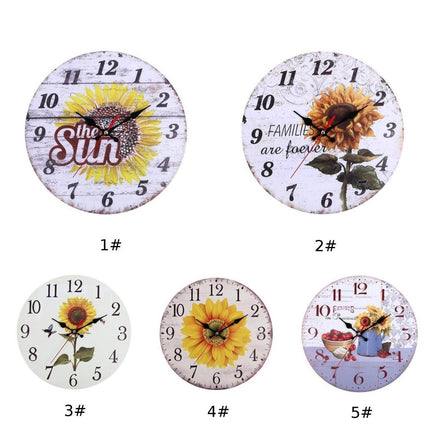 Landelijke houten wandklok met zonnebloem