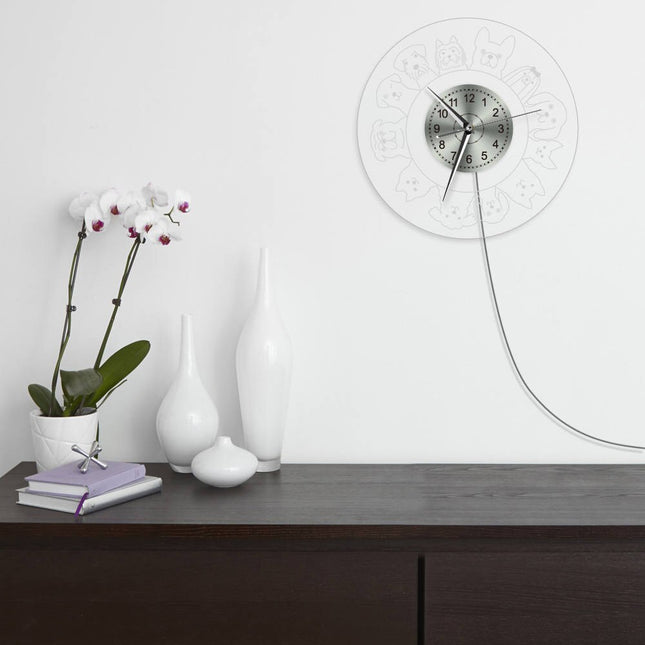 Wandklok met kleine hondenrassen en led
