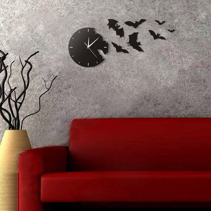 Moderne wandklok met 3D vleermuizen