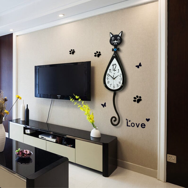 Wandklok kat met bewegende staart