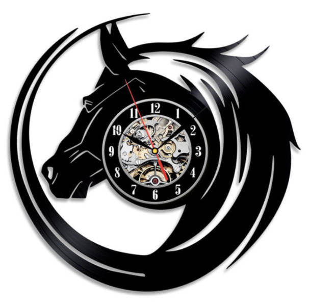Wandklok paardenhoofd van vinylplaat