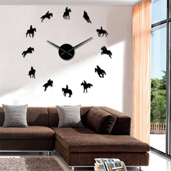 Grote 3D sticker wandklok paarden