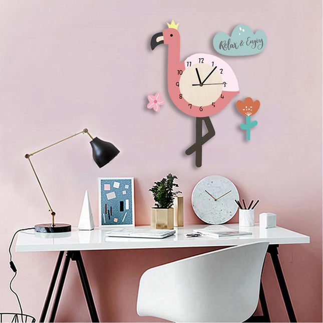 Wandklok kinderkamer met roze flamingo