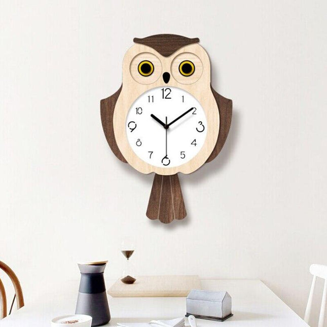 Houten wandklok uil met pendule