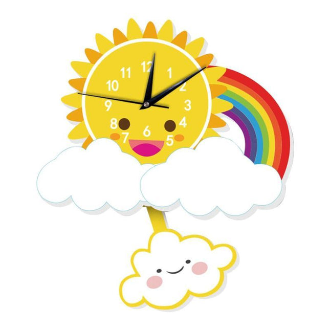 Wandklok zon met regenboog en wolk