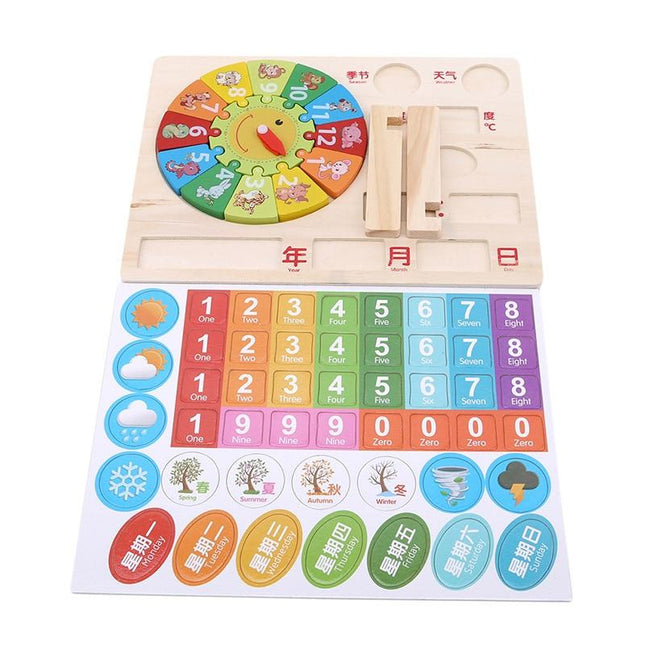 Houten leerklok en kalender speelgoed