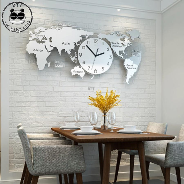 Grote wereldkaart wandklok voor keuken