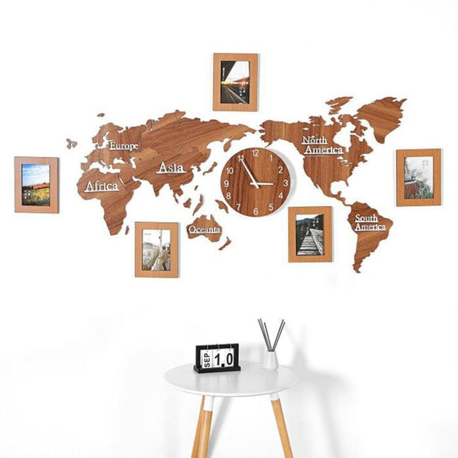 Houten wereldkaart sticker klok decoratie