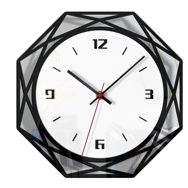 Geometrische wandklok in zwart en wit
