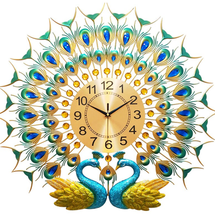 Grote wandklok met twee pauwen