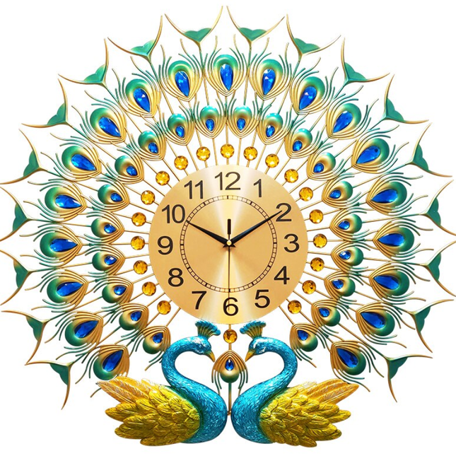 Grote wandklok met twee pauwen
