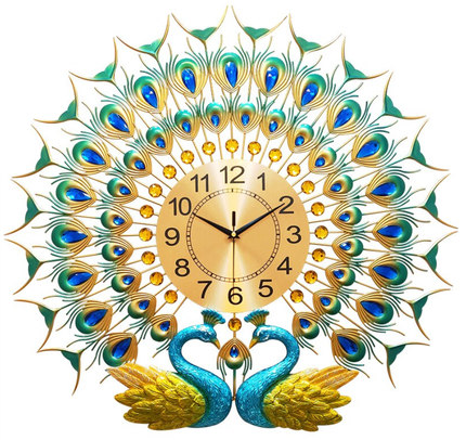 Grote wandklok met twee pauwen