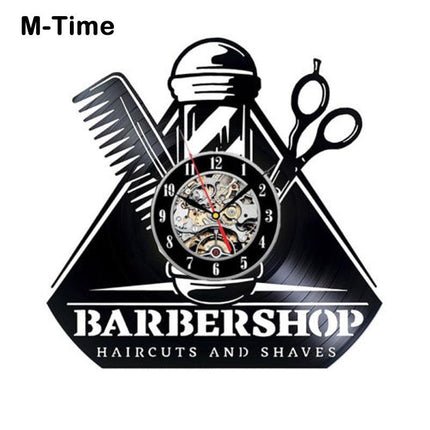 Barbershop thema vinyl wandklok