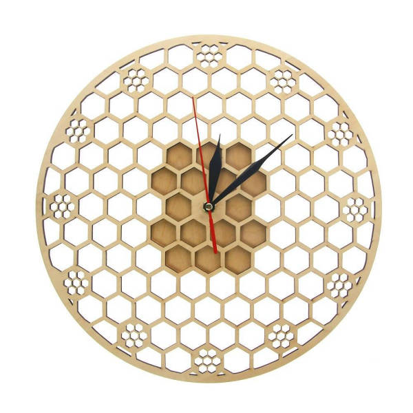 Houten wandklok met honingraat design