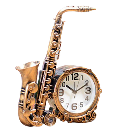 Vintage tafelklok in saxofoon vorm