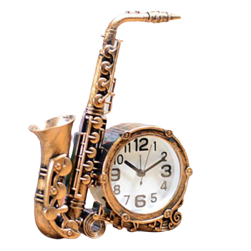 Vintage tafelklok in saxofoon vorm