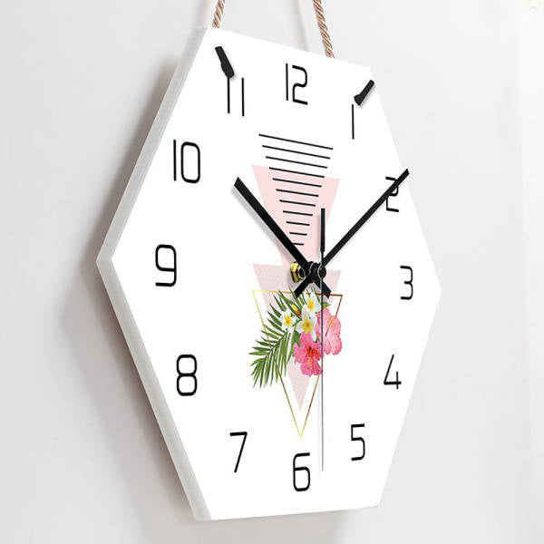 Zeshoekige wandklok geometrische bloemen