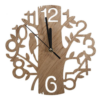 Houten wandklok met boom silhouet