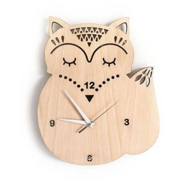 Houten wandklok uil voor kinderkamer
