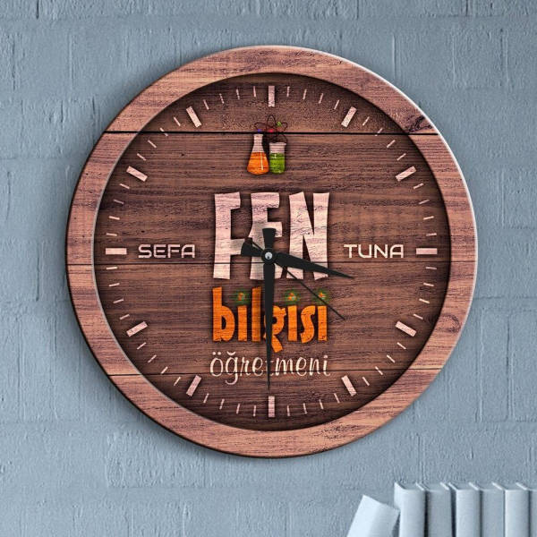 Houten wandklok oranje en groen