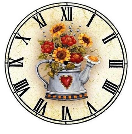 Landelijke wandklok met bloemen en gieter